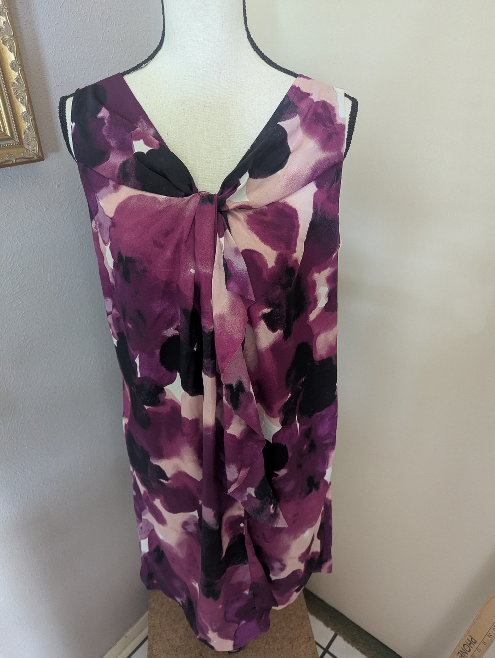 Ann Taylor LOFT Purple Floral Sleeveless Tie-Front Dress
